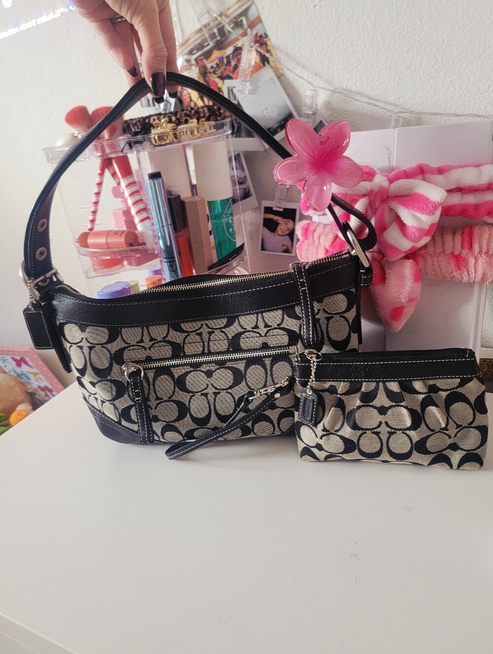 Vintage East West Coach Signature Buckle Shoulder Bag Wallet Set